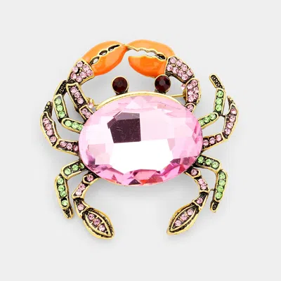 Fashnzfab Glass Crystal Rhinestone Pave Crab Brooch In Multi