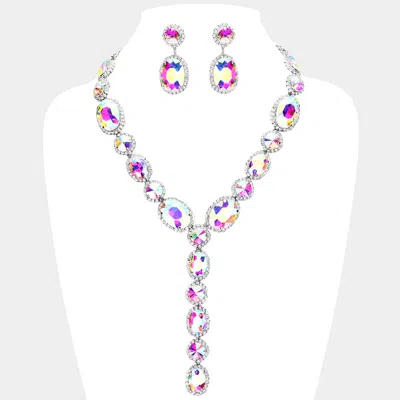 Fashnzfab Glass Crystal Rhinestone Y Evening Necklace In Multi