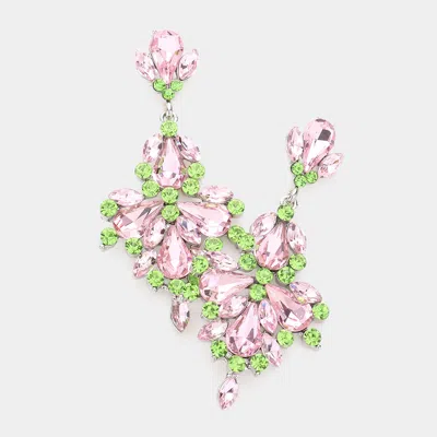 Fashnzfab Glass Crystal Statement Dangle Evening Earrings - Pink & Green