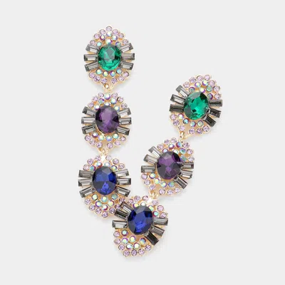 Fashnzfab Glass Crystal Stone Accented Link Dangle Evening Earrings In Purple