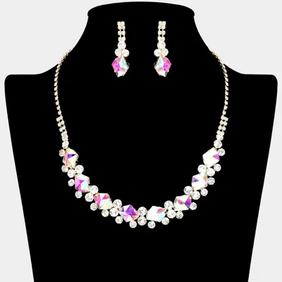 Fashnzfab Glass Crystal Stone Cluster Pointed Rhinestone Paved Necklace In Multi