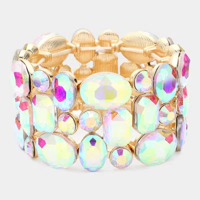 Fashnzfab Glass Crystal Stretch Evening Bracelet Ab, Gold In Multi
