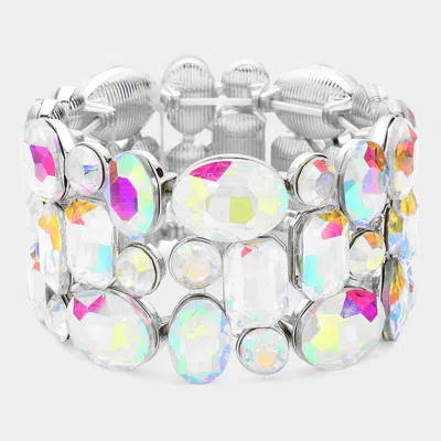 Fashnzfab Glass Crystal Stretch Evening Bracelet Ab, Silver In Multi