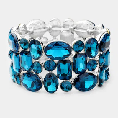 Fashnzfab Glass Crystal Stretch Evening Bracelet Blue Zircon, Silver