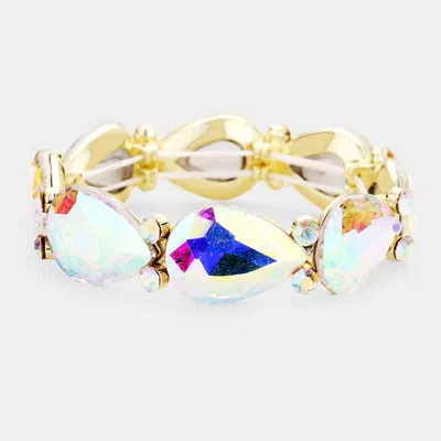 Fashnzfab Glass Crystal Teardrop Accented Stretch Evening Bracelet Ab, Gold In Multi