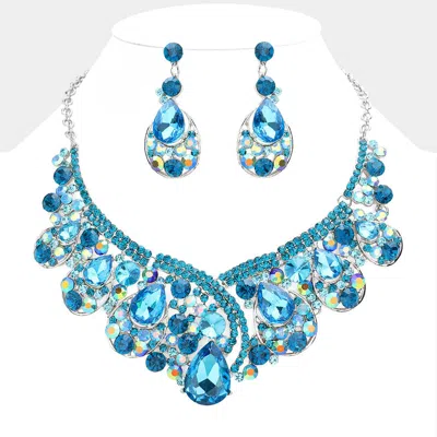 Fashnzfab Glass Crystal Teardrop Bubble Evening Necklace In Blue