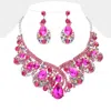 Fashnzfab Glass Crystal Teardrop Bubble Evening Necklace In Pink