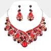 Fashnzfab Glass Crystal Teardrop Bubble Evening Necklace In Red