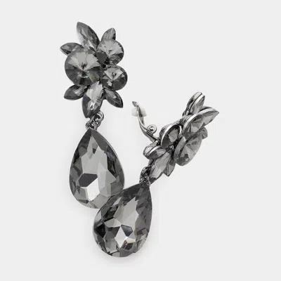 Fashnzfab Glass Crystal Teardrop Clip On Earrings In Black