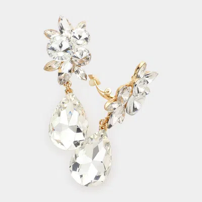 Fashnzfab Glass Crystal Teardrop Clip On Earrings In Gold