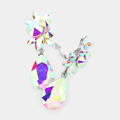 Fashnzfab Glass Crystal Teardrop Clip On Earrings In Multi
