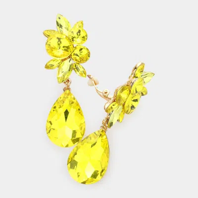 Fashnzfab Glass Crystal Teardrop Clip On Earrings In Yellow