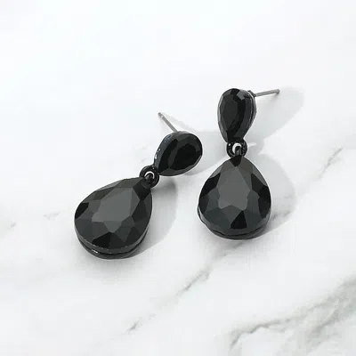 Fashnzfab Glass Crystal Teardrop Dangle Earrings In Black