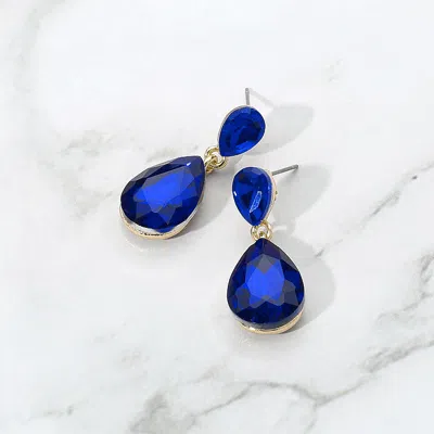 Fashnzfab Glass Crystal Teardrop Dangle Earrings In Blue