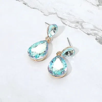 Fashnzfab Glass Crystal Teardrop Dangle Earrings In Blue