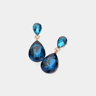 Fashnzfab Glass Crystal Teardrop Dangle Earrings - Blue Zircon
