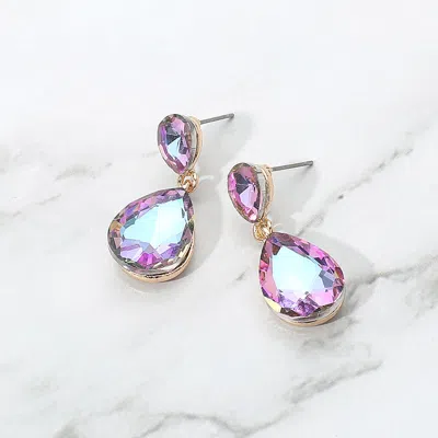 Fashnzfab Glass Crystal Teardrop Dangle Earrings In Metallic