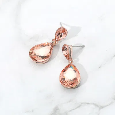 Fashnzfab Glass Crystal Teardrop Dangle Earrings In Pink