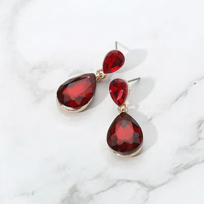 Fashnzfab Glass Crystal Teardrop Dangle Earrings In Red