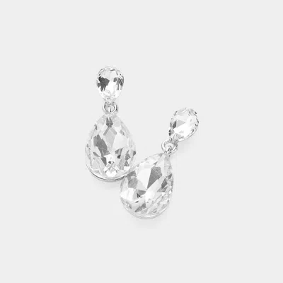 Fashnzfab Glass Crystal Teardrop Dangle Earrings In Silver