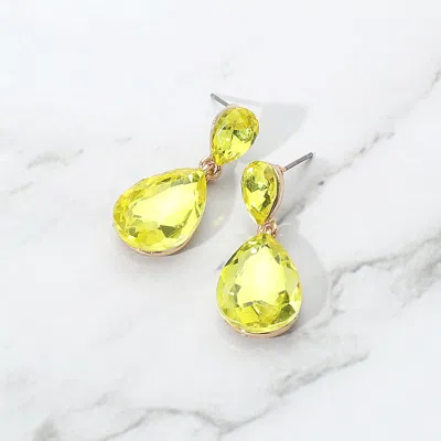 Fashnzfab Glass Crystal Teardrop Dangle Earrings In Yellow