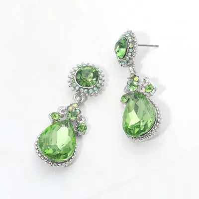 Fashnzfab Glass Crystal Teardrop Dangle Evening Earrings In Green