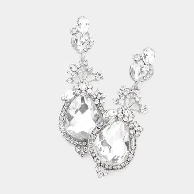 Fashnzfab Glass Crystal Teardrop Dangle Evening Earrings In Silver