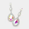Fashnzfab Glass Crystal Teardrop Evening Earrings - Ab, Silver In White