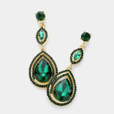 Fashnzfab Glass Crystal Teardrop Evening Earrings - Emerald, Gold In Green