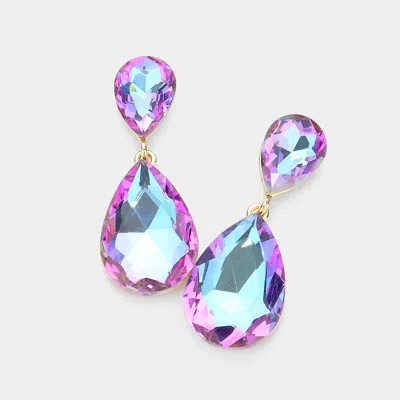 Fashnzfab Glass Crystal Teardrop Evening Earrings - Violet In Purple
