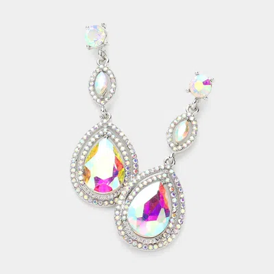 Fashnzfab Glass Crystal Teardrop Evening Earrings - Ab, Silver In Pink