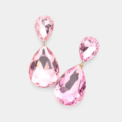 Fashnzfab Glass Crystal Teardrop Evening Earrings In Pink