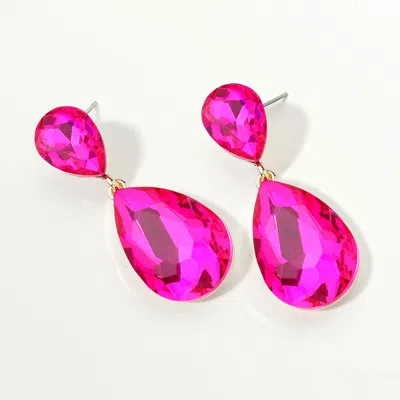 Fashnzfab Glass Crystal Teardrop Evening Earrings In Pink