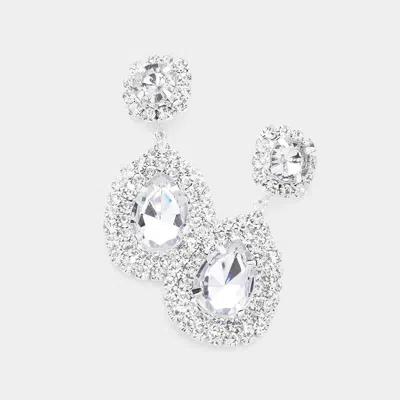 Fashnzfab Glass Crystal Teardrop Evening Earrings In Silver