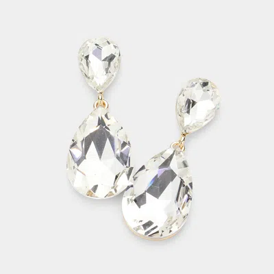 Fashnzfab Glass Crystal Teardrop Evening Earrings In White