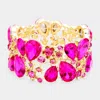 Fashnzfab Glass Crystal Teardrop Floral Stretch Evening Bracelet Fuchsia In Pink