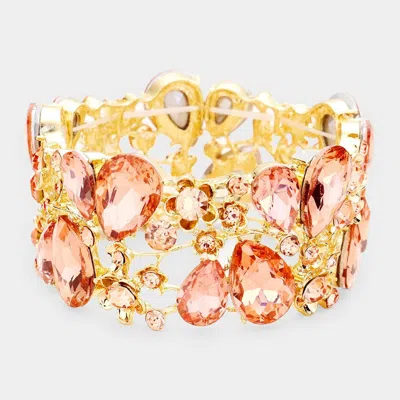 Fashnzfab Glass Crystal Teardrop Floral Stretch Evening Bracelet In Gold