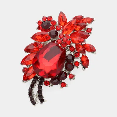 Fashnzfab Glass Crystal Teardrop Flower Brooch / Pendant In Red