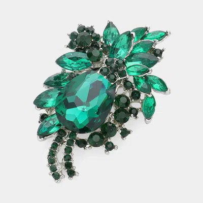 Fashnzfab Glass Crystal Teardrop Flower Pin Brooch Pendant In Green