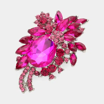 Fashnzfab Glass Crystal Teardrop Flower Pin Brooch Pendant In Purple