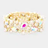 Fashnzfab Glass Crystal Teardrop Pearl Stretch Bracelet Ab, Gold In Multi