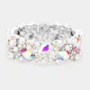 Fashnzfab Glass Crystal Teardrop Pearl Stretch Bracelet Ab, Silver In Metallic