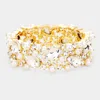 Fashnzfab Glass Crystal Teardrop Pearl Stretch Bracelet Clear, Cream, Gold In Multi