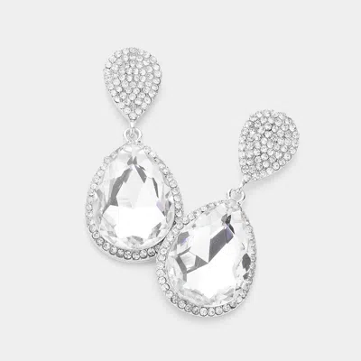 Fashnzfab Glass Crystal Teardrop Rhinestone Trim Evening Earrings In Multi