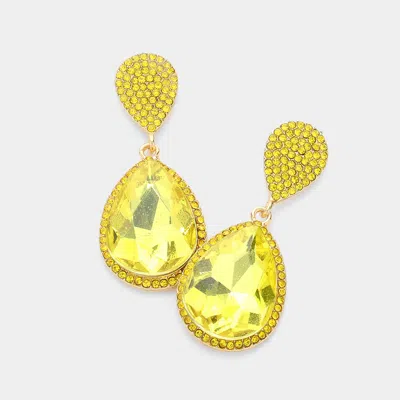 Fashnzfab Glass Crystal Teardrop Rhinestone Trim Evening Earrings In Yellow