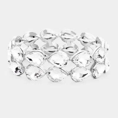 Fashnzfab Glass Crystal Teardrop Stretch Evening Bracelet Clear, Silver In Multi