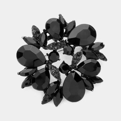 Fashnzfab Glass Crystal Teardrop Wreath Pin Brooch In Black