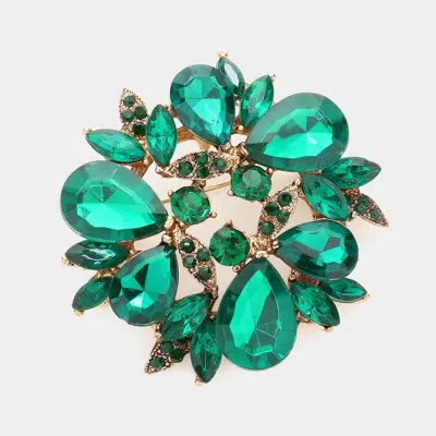 Fashnzfab Glass Crystal Teardrop Wreath Pin Brooch In Green