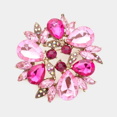Fashnzfab Glass Crystal Teardrop Wreath Pin Brooch In Pink