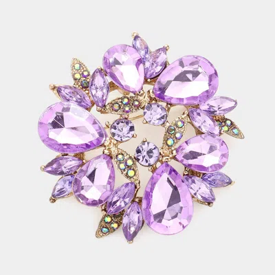Fashnzfab Glass Crystal Teardrop Wreath Pin Brooch In Purple